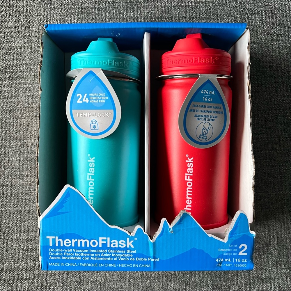 NWT ThermoFlask 16oz Stainless Steel Water Bottle, 2-pack